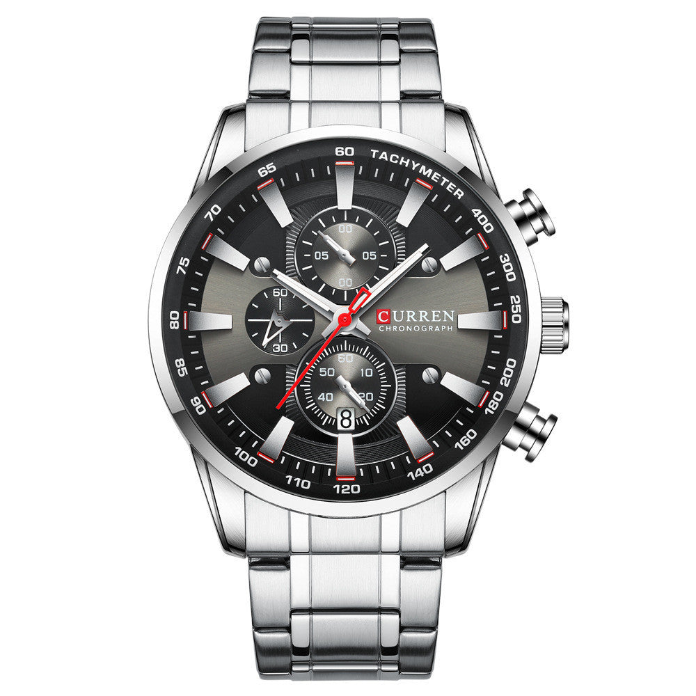 Mens Watch Waterproof Quartz Watch Six-Hand White black