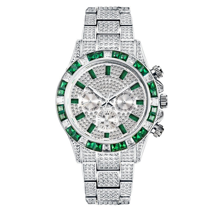 Women's Watch Disc Quartz Movement Simple Casual Business Steel Band Silver green