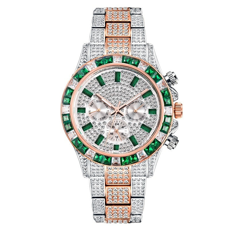 Women's Watch Disc Quartz Movement Simple Casual Business Steel Band Between rose gold green