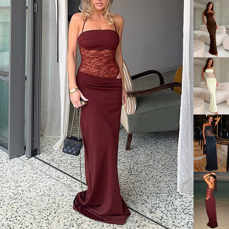 Y2K Lace Suspender Dress Fashion Sexy Lace Long Dresses For Women