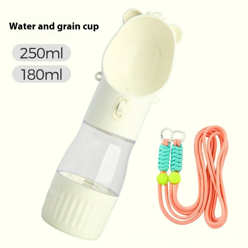2 In 1 Portable Dog Water Bottle For Small Big Dogs Cat Outdoor Food Container Water Grain Cup White