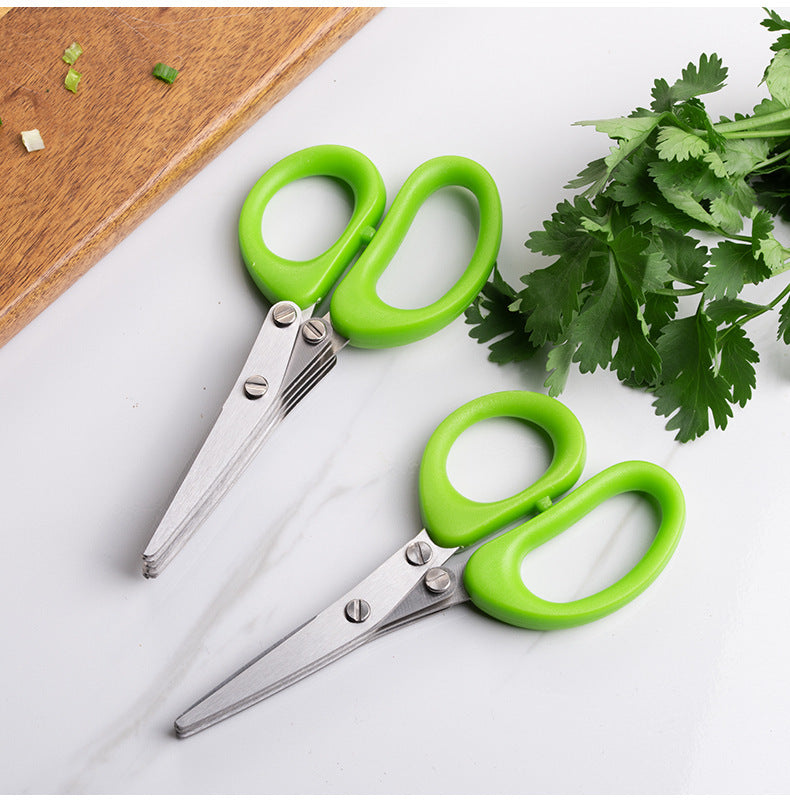 Multifunctional Multi-layer Green Onion Scissors Stainless Steel Onion Cutting Knife Kitchen Gadgets