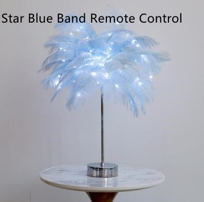 Feather Lamp Nordic Desk Lamp Bedroom Bedside Feather Table Lamp Star Blue Band Remote Control