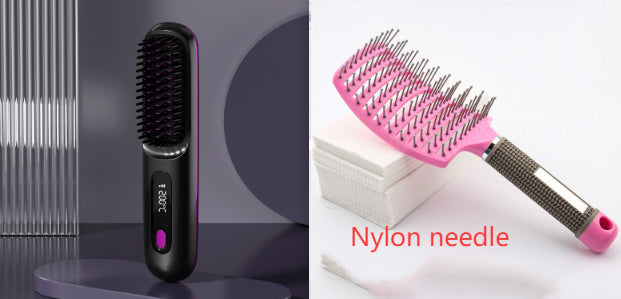 Straight Hair Comb Wireless Hair Straightener Brush Hair Fast Heating Portable Hot Curler USB Charging