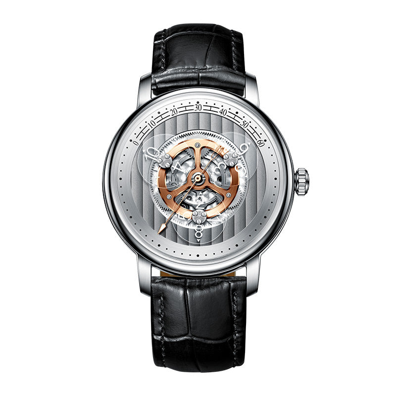 Small Watch Men's Automatic Hollow Mechanical Watch Silver black