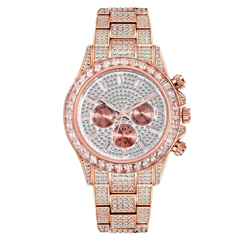 Women's Watch Disc Quartz Movement Simple Casual Business Steel Band Rose gold white