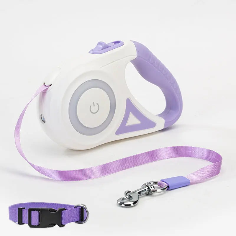 Dog Leash Retractable Leash And Dog Collar Spotlight Automatic Pet Dog Cat Purple 5M Tow rope and small collar