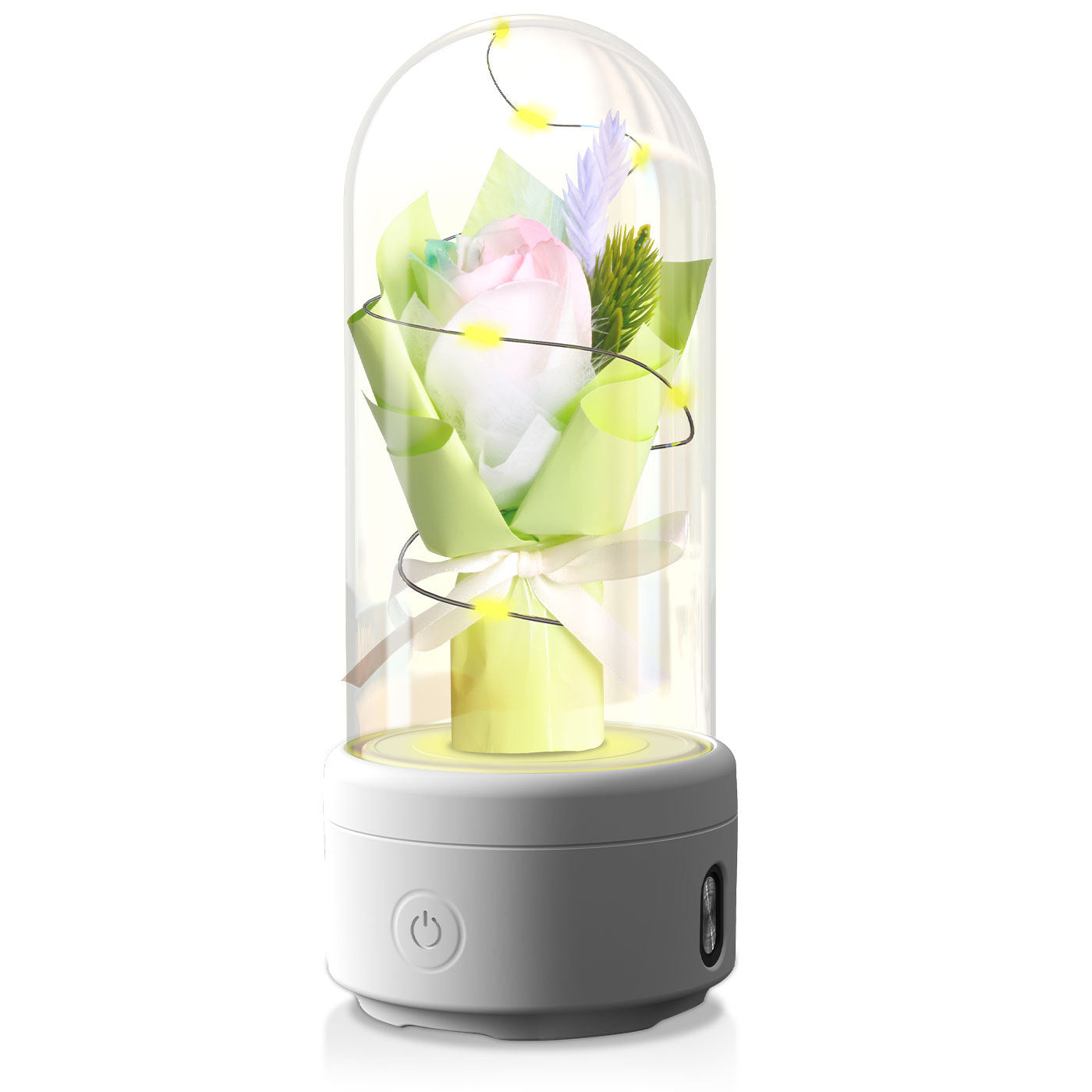 Creative 2 In 1 Bouquet LED Light And Bluetooth-compatible Speaker Gift Rose Green White Base