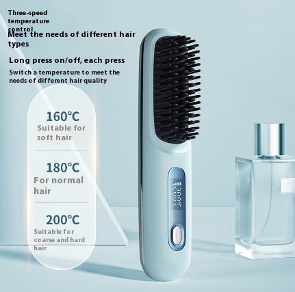 Straight Hair Comb Wireless Hair Straightener Brush Hair Fast Heating Portable Hot Curler USB Charging