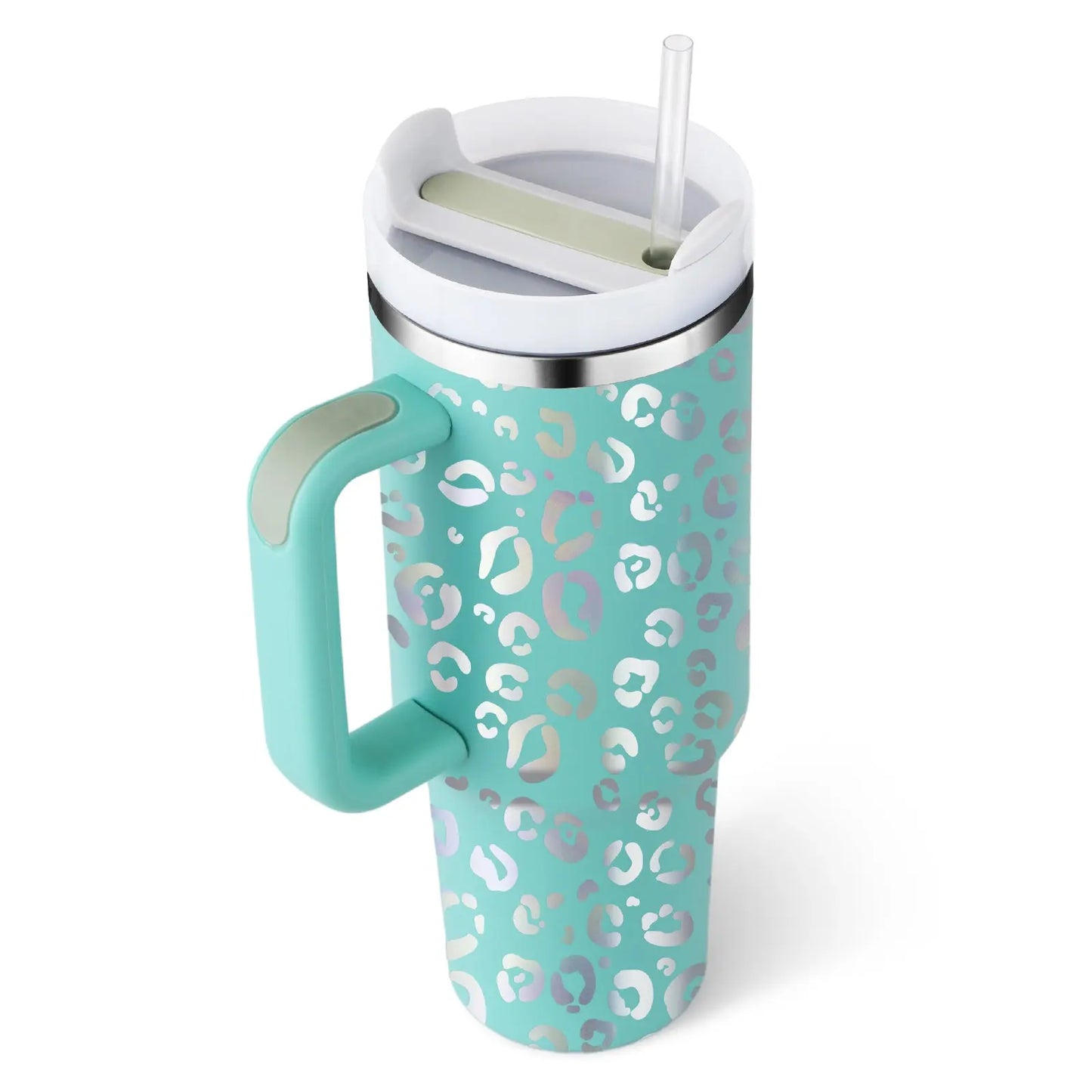 40 Oz Tumbler With Handle Straw Insulated Style1 eucalyptus 1200ML 1PC