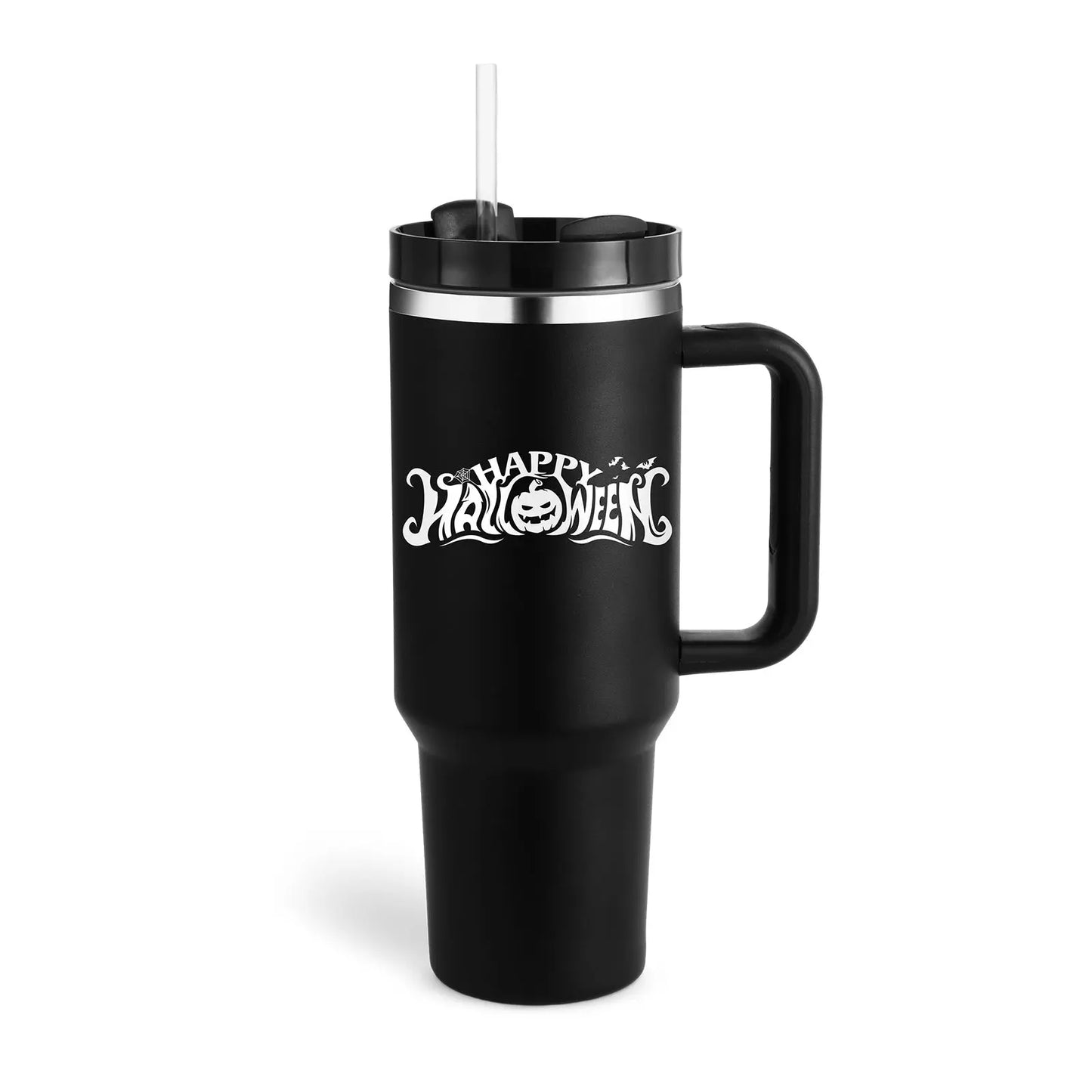 40 Oz Tumbler With Handle Straw Insulated Halloween Cream black 1200ML