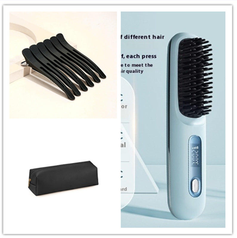 Straight Hair Comb Wireless Hair Straightener Brush Hair Fast Heating Portable Hot Curler USB Charging