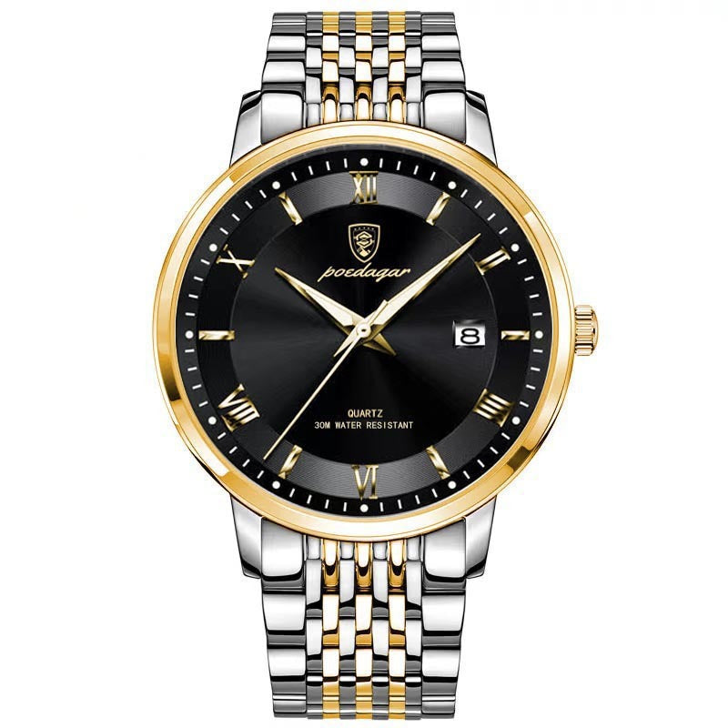 Men's Watch Waterproof Luminous Calendar Quartz Watch 869 Gold Black Noodles