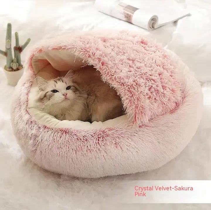 2 In 1 Dog And Cat Bed Pet Winter Bed Round Plush Warm Bed Pink short plush80cm