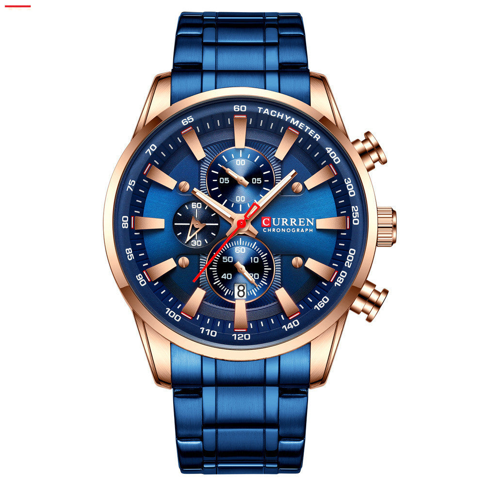 Mens Watch Waterproof Quartz Watch Six-Hand Rose blue