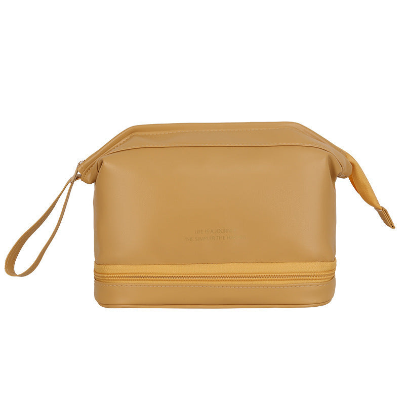 Travel Cosmetic Bag Large Capacity Women Bag Double layer yellow