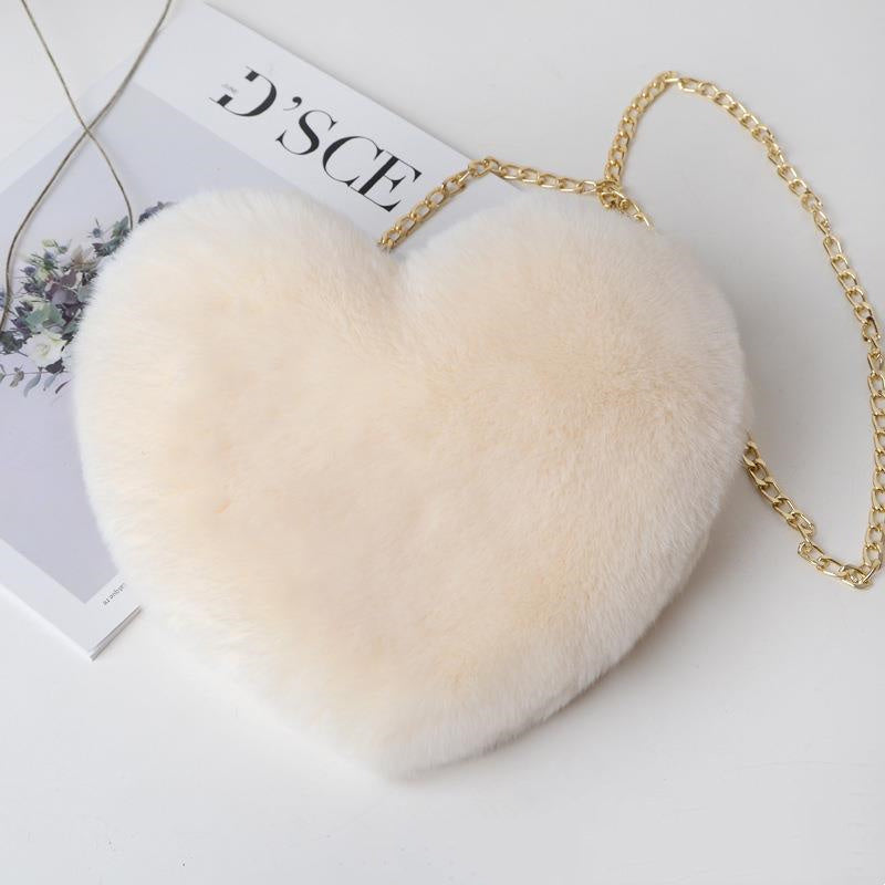 Love Bags For Women Plush Chain Shoulder Bags Party Bag Off white