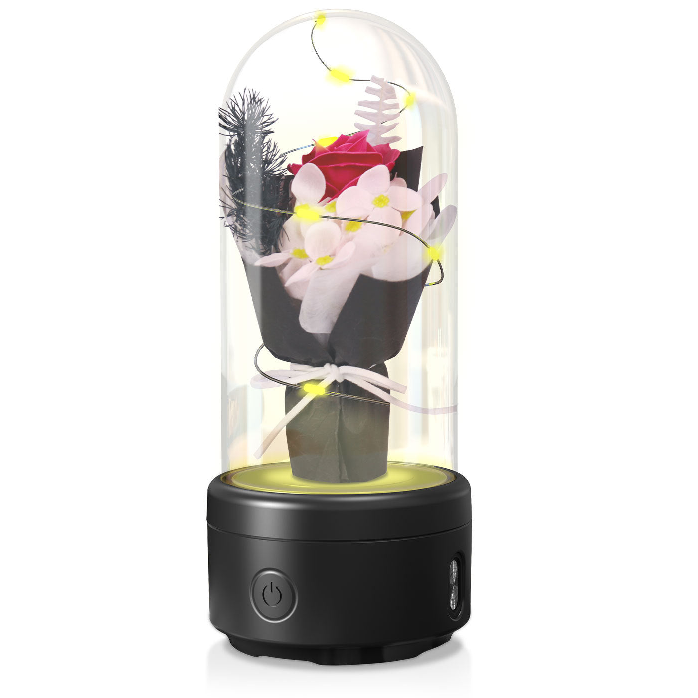 Creative 2 In 1 Bouquet LED Light And Bluetooth-compatible Speaker Gift Rose Black Black Base