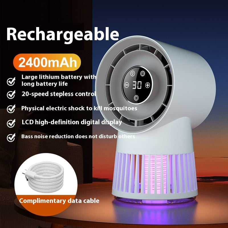 Creative 2-in-1 Mosquito Killing Mini Desk Fan Electric Mosquito Killer USB Rechargeable Fan Rechargeable 2400 MA White