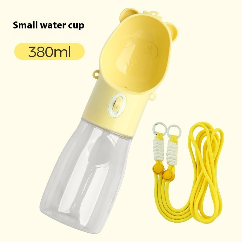 2 In 1 Portable Dog Water Bottle For Small Big Dogs Cat Outdoor Food Container 380ML Yellow
