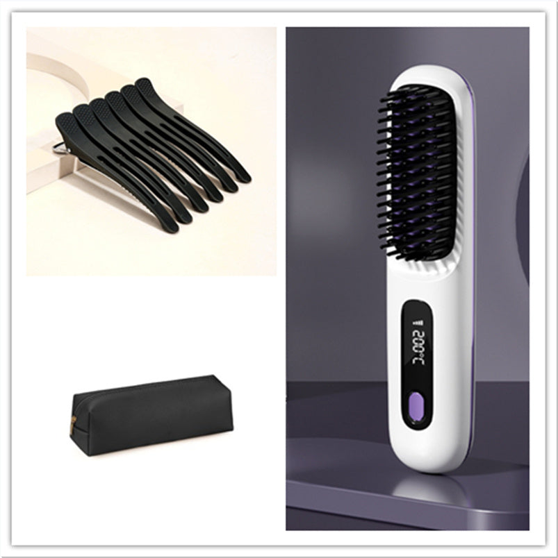 Straight Hair Comb Wireless Hair Straightener Brush Hair Fast Heating Portable Hot Curler USB Charging