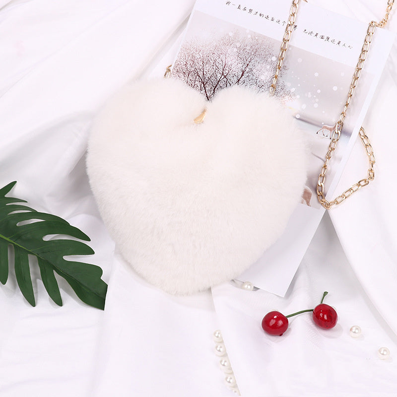 Love Bags For Women Plush Chain Shoulder Bags Party Bag White