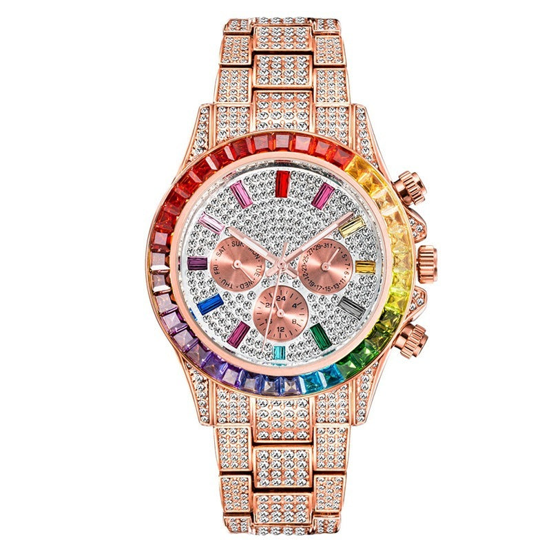 Women's Watch Disc Quartz Movement Simple Casual Business Steel Band Rose gold rainbow