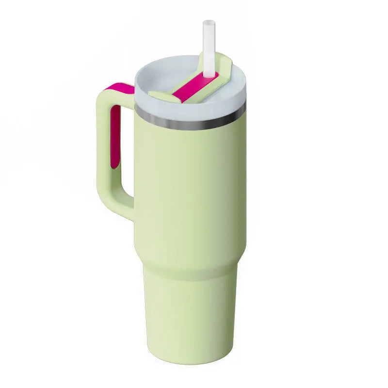 40 Oz Tumbler With Handle Straw Insulated Light Green 1200ML