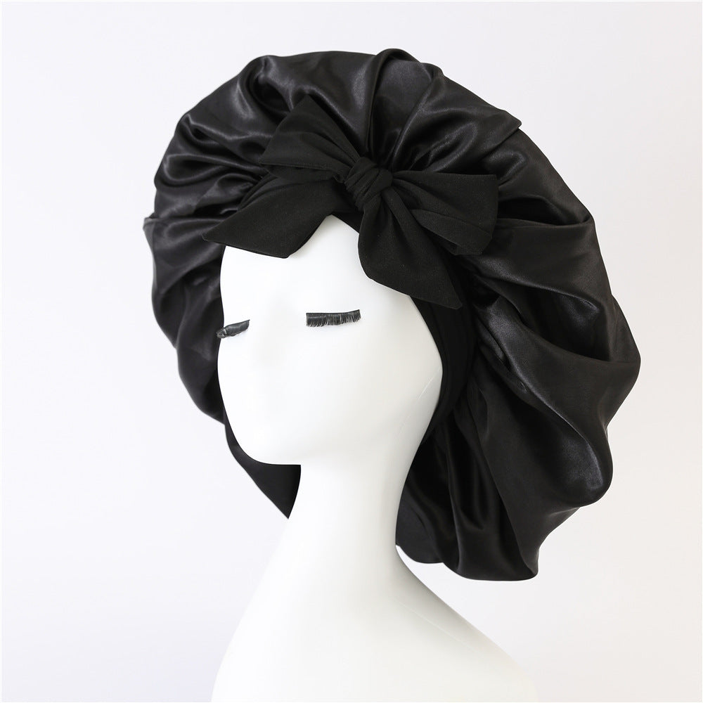 New Silk Bonnet For Sleeping Women Satin Bonnet Hair Bonnet Night Sleep Cap Black