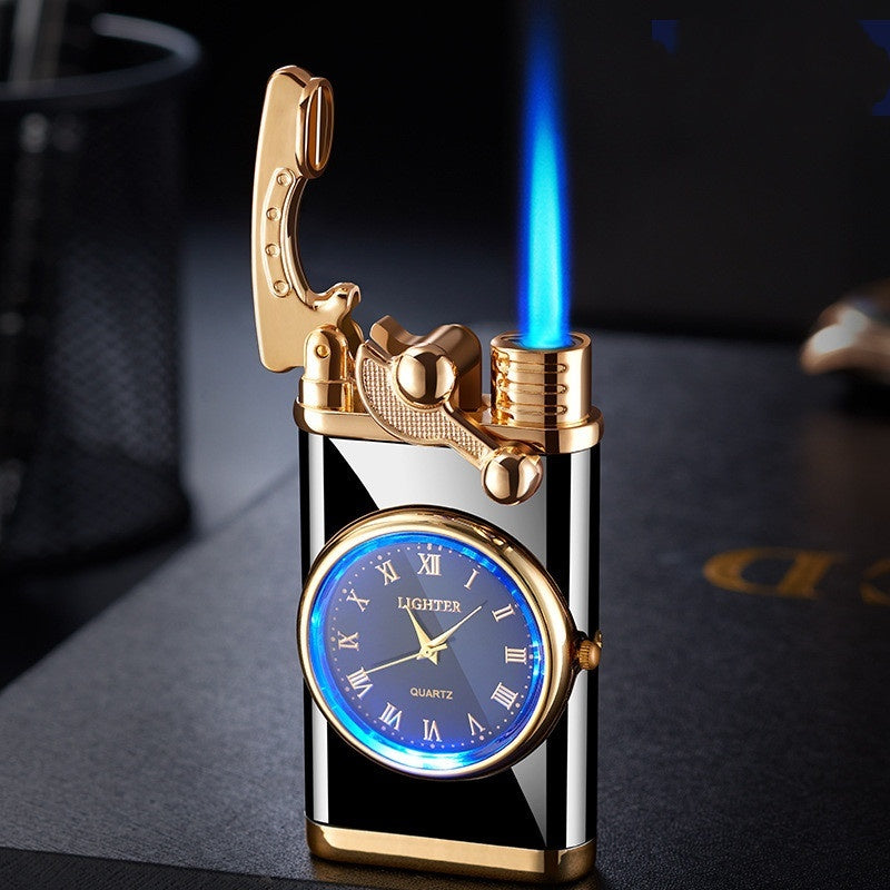 New Lighter With Electric Watch Rocker Arm Automatic Ignition Straight Blue Flame Lighter Black ice Single flame