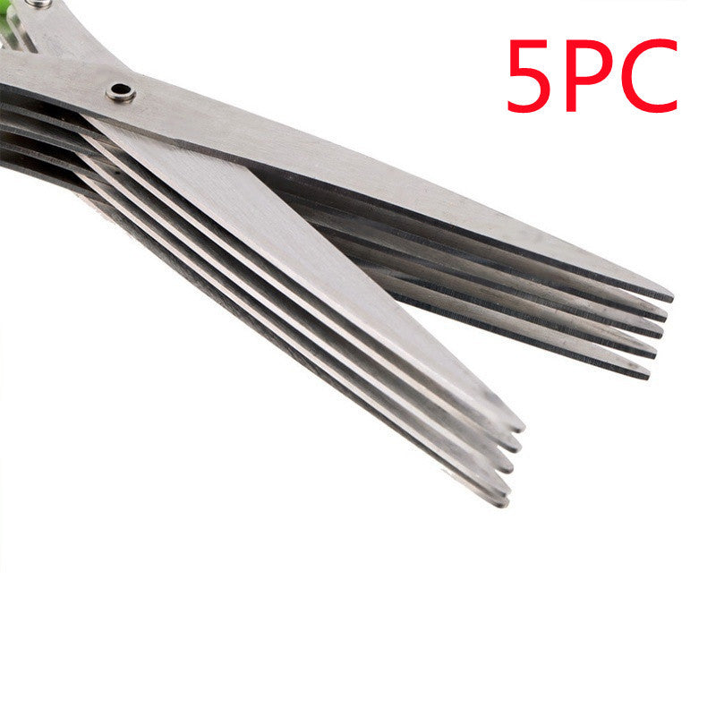 Multifunctional Multi-layer Green Onion Scissors Stainless Steel Onion Cutting Knife Kitchen Gadgets Green 5PC 5Layers