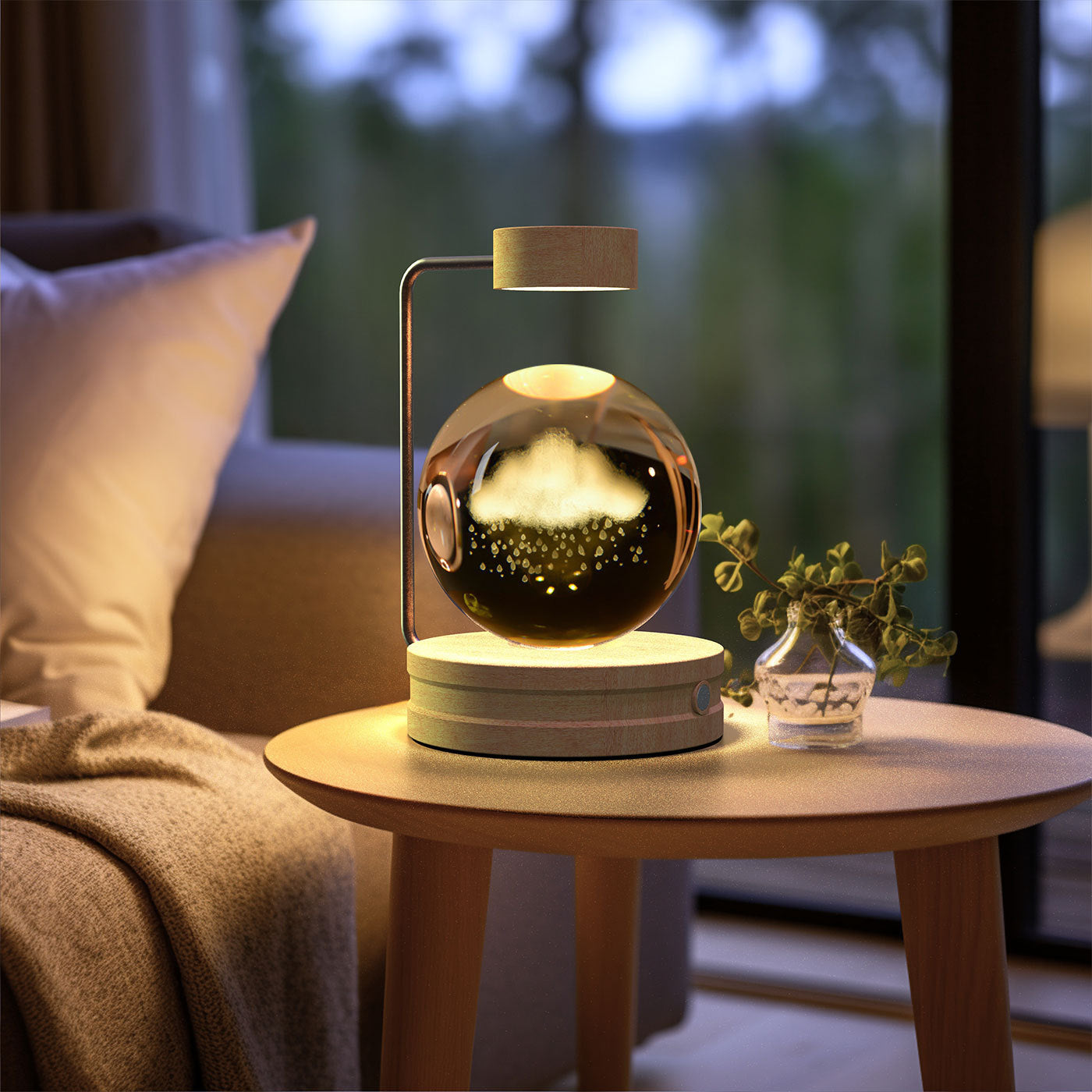 Crystal Ball Cosmic Dinosaur Indoor Night Light Rainy Clouds Light wood