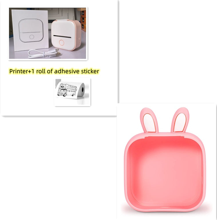 Portable Mini Thermal Label Printer Home Photo Printer Bluetooth-compatible Mini Label Printer Pink SetD USB