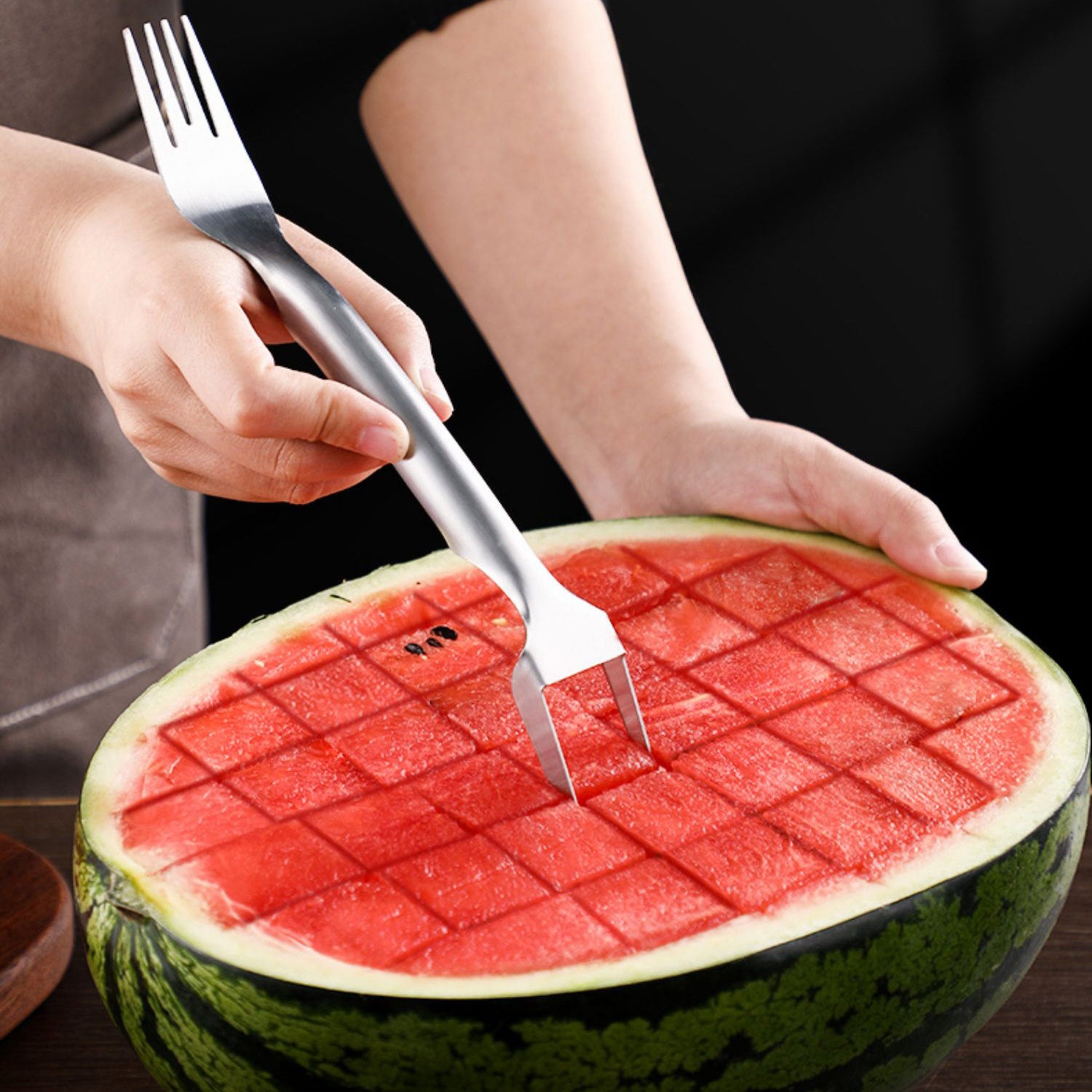2 In 1 Watermelon Fork Slicer Multi-purpose Stainless Steel Watermelon Slicer Cutter