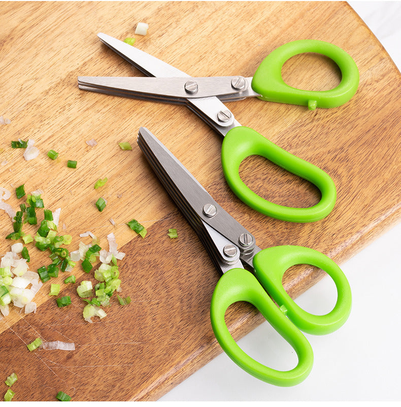 Multifunctional Multi-layer Green Onion Scissors Stainless Steel Onion Cutting Knife Kitchen Gadgets