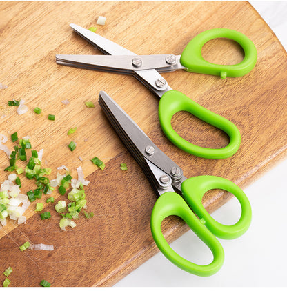 Multifunctional Multi-layer Green Onion Scissors Stainless Steel Onion Cutting Knife Kitchen Gadgets