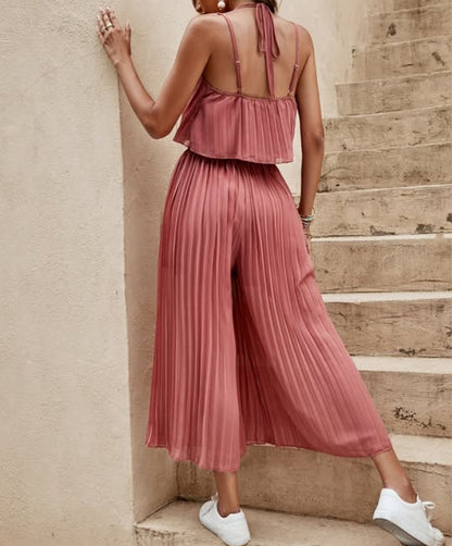Women's Summer Solid Color Vacation Loose Suit Casual Suit Rouge Color