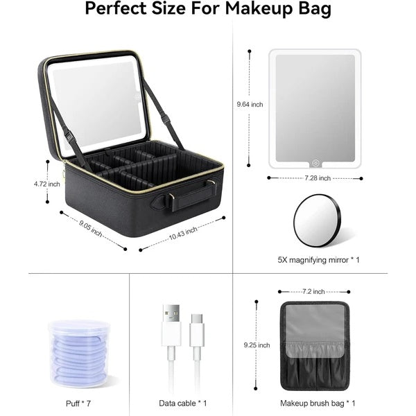Travel Makeup Bag With LED Mirror Large
