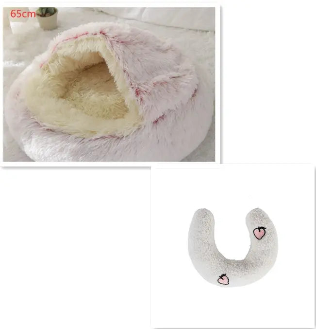 2 In 1 Dog And Cat Bed Pet Winter Bed Round Plush Warm Bed Hair Pink 65cm SetB