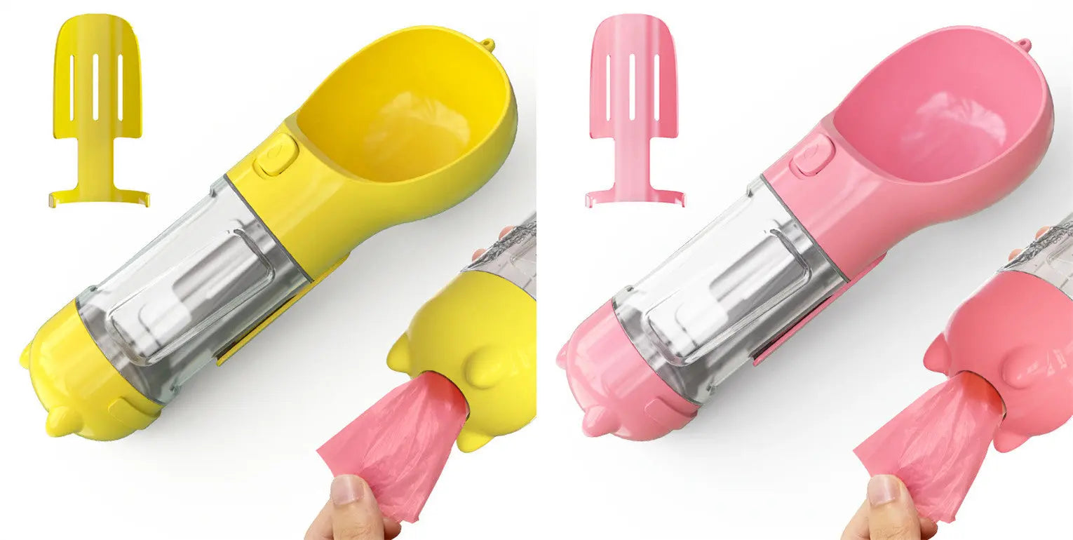 Pet Water Bottle Feeder Bowl Portable Pet Outdoor Travel 3 In 1 Dog Water Bottle Yellow pink pcs 300ml