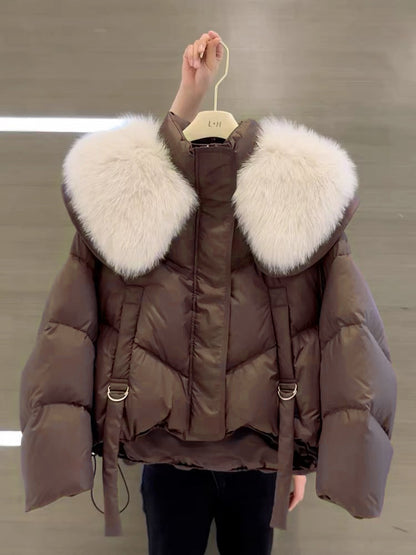 Winter Black Cotton-padded Clothes Coat For Women Brown
