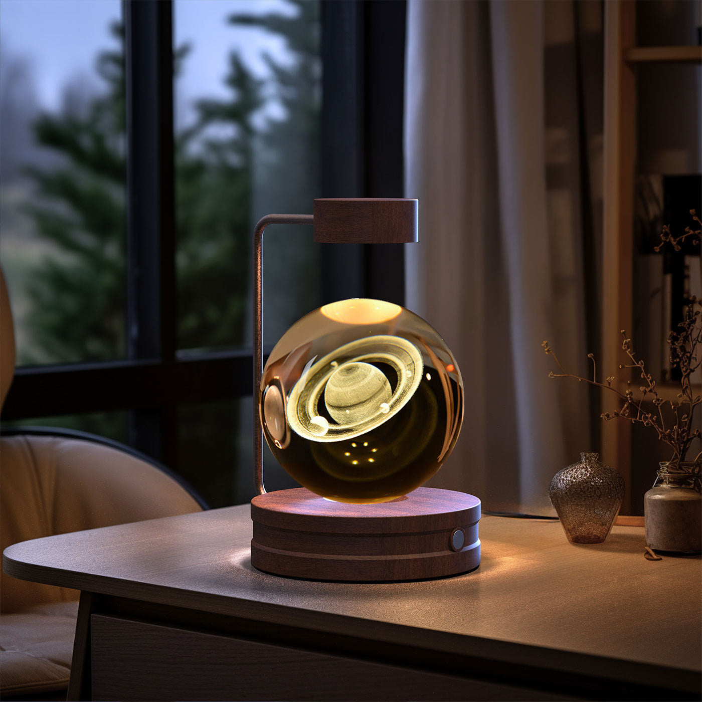 Crystal Ball Cosmic Dinosaur Indoor Night Light Saturn Dark wood