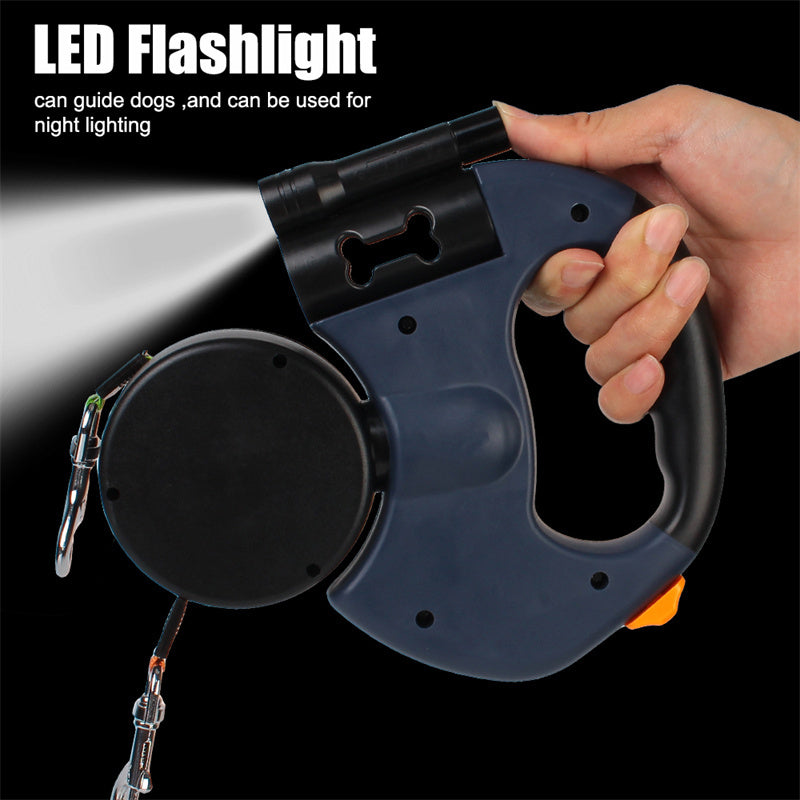 Retractable Dual Leash For Dogs Dog Walking Leash With Lights