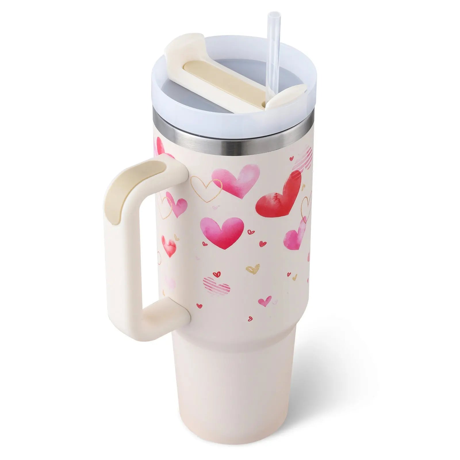 40 Oz Tumbler With Handle Straw Insulated Pink love B 1200ML 1PC