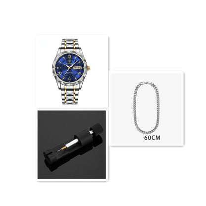 Men's Waterproof Double Calendar Luminous Quartz Watch 2style Set