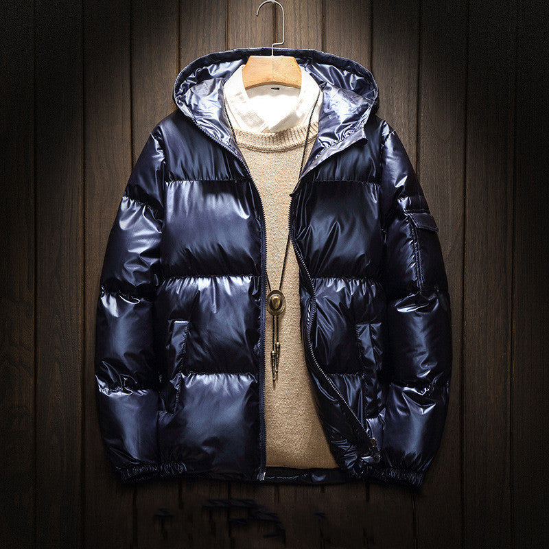 shiny solid color plus size hooded cotton coat Royal blue