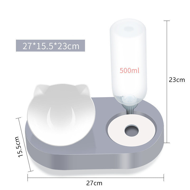 Two-in-One Pet Bowl Water Dispenser Automatic Water Pet Dog Cat Food Bowl Grey