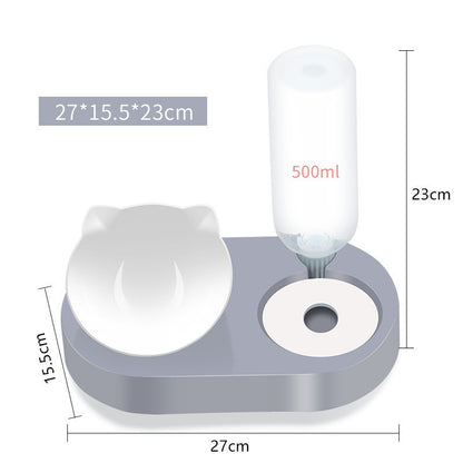 Two-in-One Pet Bowl Water Dispenser Automatic Water Pet Dog Cat Food Bowl Grey