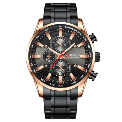 Mens Watch Waterproof Quartz Watch Six-Hand Rose black