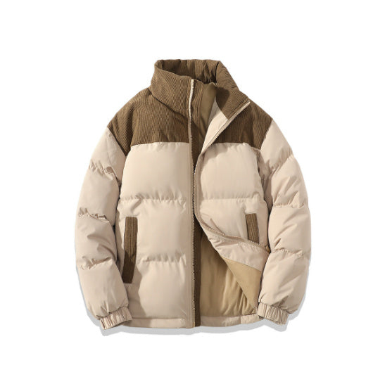 Winter Stand Collar Contrast-colored Coat Jacket For Men Women Clothing Coffee
